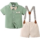 YALLET Toddler Baby Boy Outfits 1-5T Boys Suits Gentleman Short Sleeve Button Shirts+Bowtie+Suspender Shorts Formal Clothes