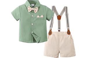 YALLET Toddler Baby Boy Outfits 1-5T Boys Suits Gentleman Short Sleeve Button Shirts+Bowtie+Suspender Shorts Formal Clothes