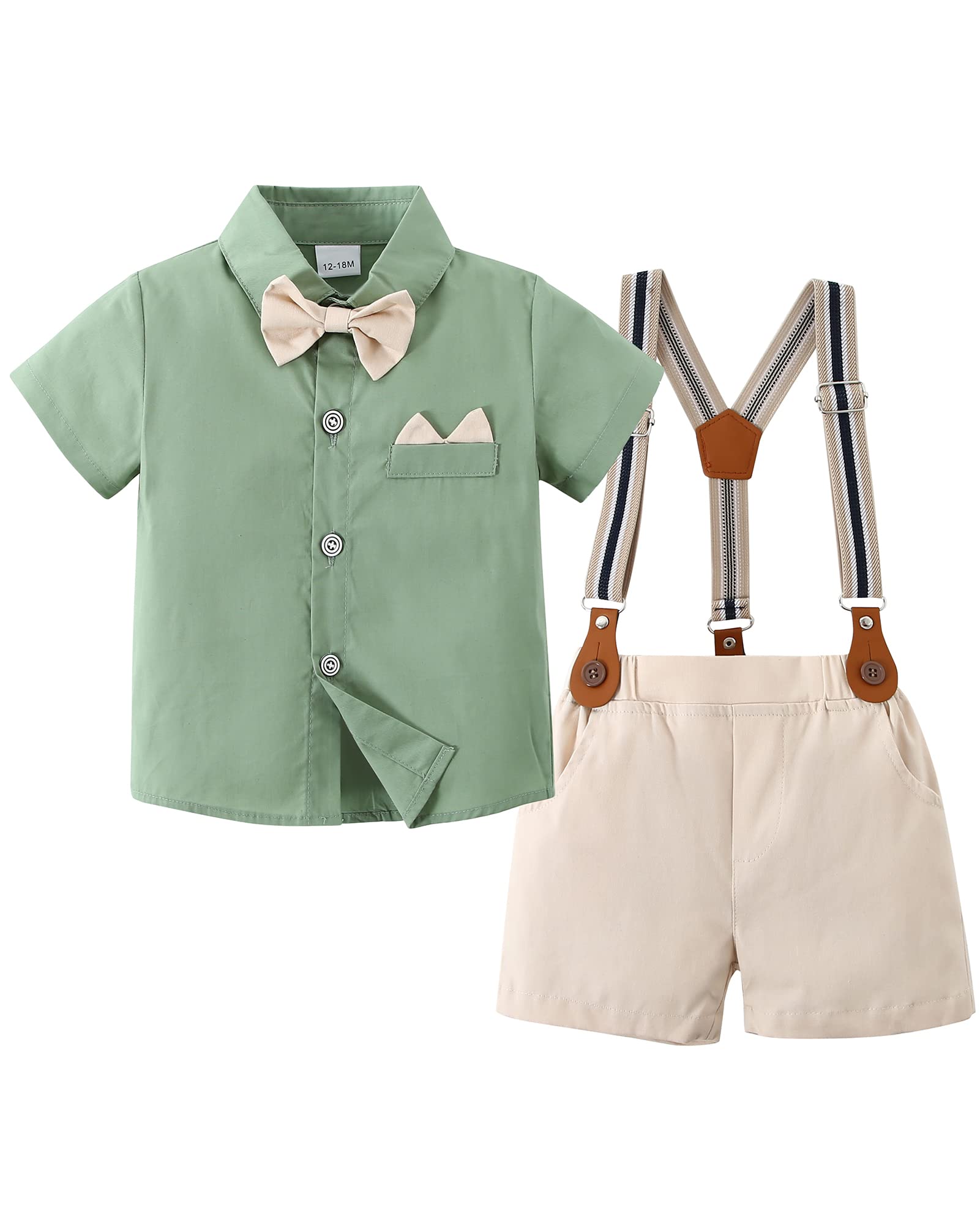 Photo 1 of YALLET Toddler Baby Boy Outfits 1-5T Boys Suits Gentleman Short Sleeve Button Shirts+Bowtie+Suspender Shorts Formal Clothes