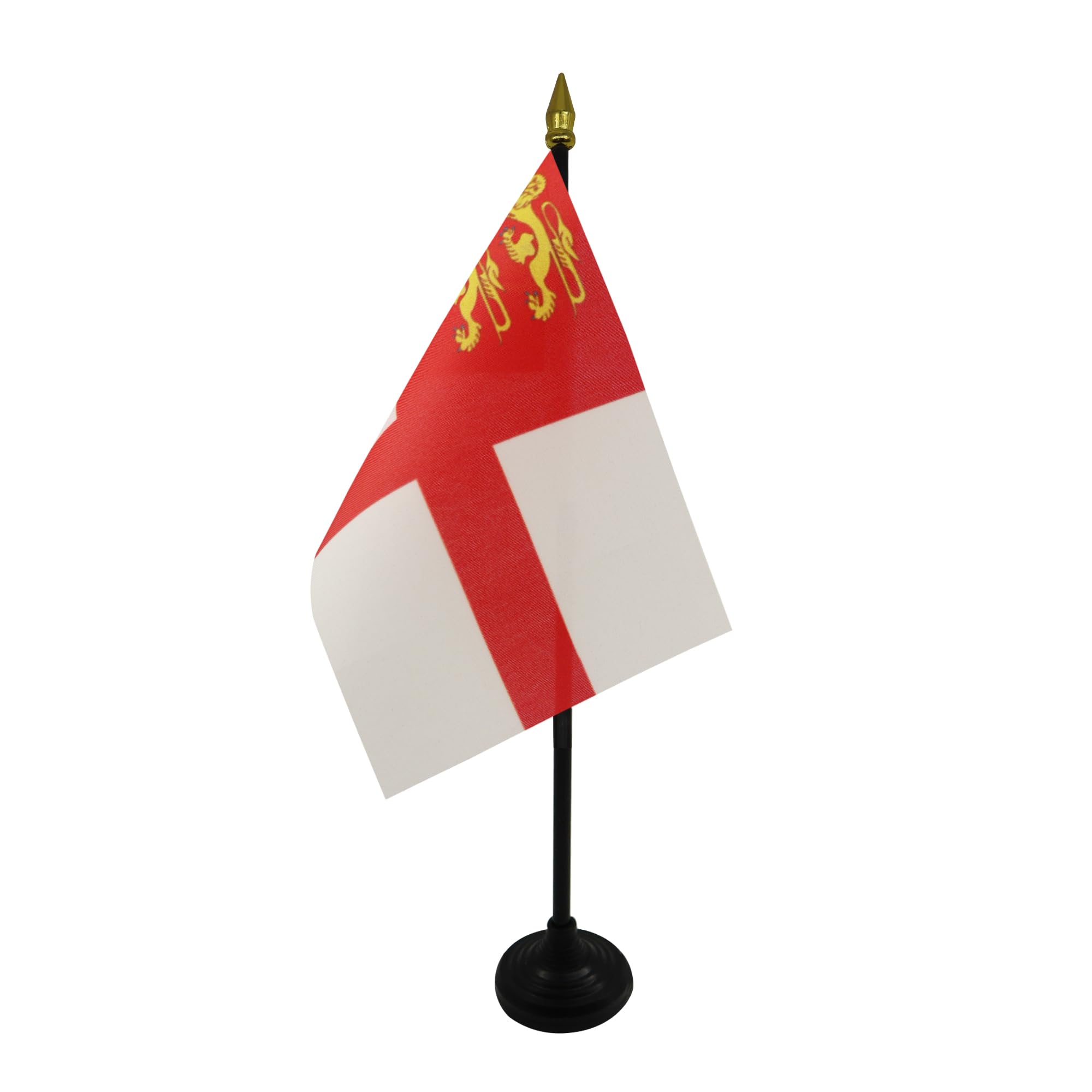 AZ FLAG - Sark Island Table Flag 4'' x 6'' - Guernsey Mini Desk Flag 100% Polyester 15 x 10 cm - Office Mini Banner with 10'' Pole - Golden Spear
