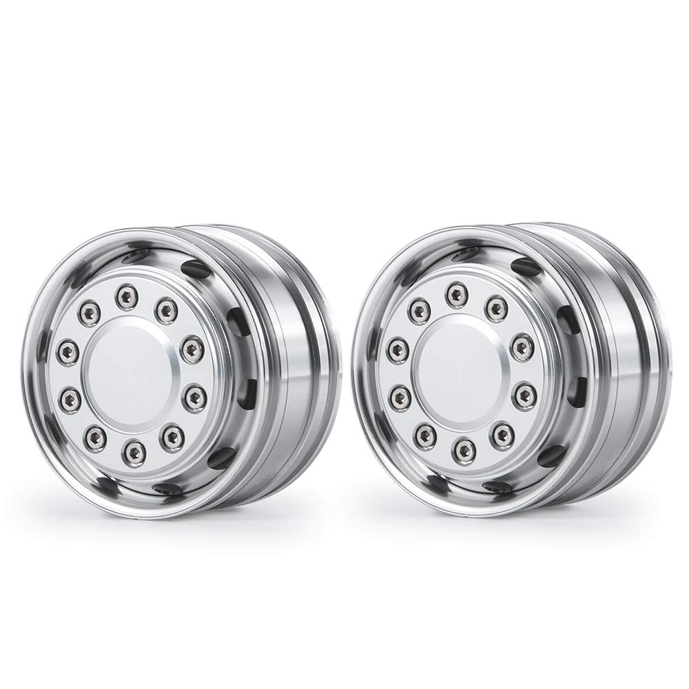 AXspeed 2pcs Metal Front Wheel Rims Hubs for 1/14 Tamiya Tractor Climbing Trailer Upgrade Parts