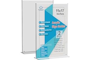 PecMuikee 2 Pack Acrylic Sign Holder11 x 17, Vertical T Shape Plastic Sign Holder -Clear T Shaped Table Menu Display Stand fo