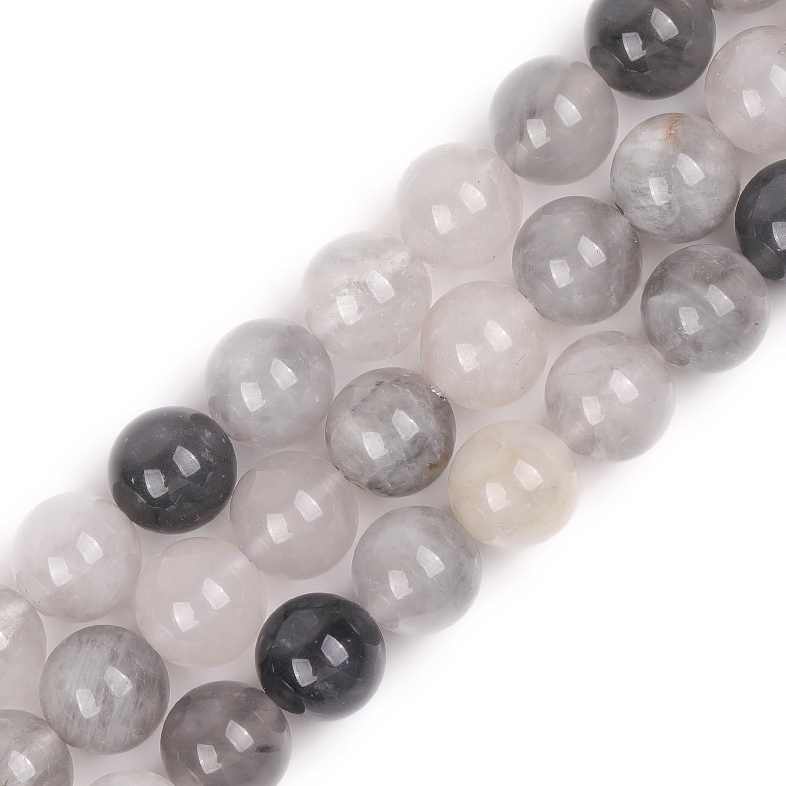 GEM-Inside Natural 10mm Cloudy Cloud Quartz Round Gemstone Semi Precious Loose Beads for Jewellery Making 15''