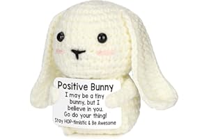 GIFTHERCOOK Mini Inspirational Positive Crochet Animal Bunny for Birthday Graduation Gift for Daughter Son Niece Nephew Granddaughter Grandson Little Sister Brother Funny Cheer Up Bunny Decor