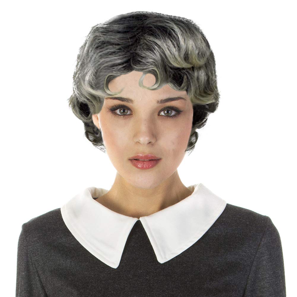 Women's Fashion Short Wavy Curly Grandma Grey Cosplay Wigs Daily Wearing