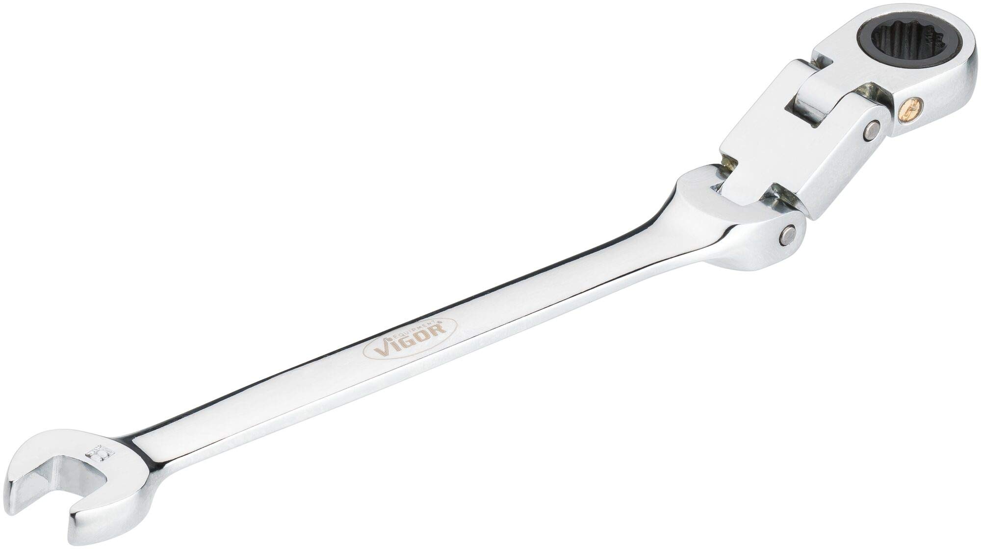 Vigor V6752-8 Ratchet Ring Spanner Double Joint with Fine Toothed Ratchet Mechanism on The Ring Side Silver