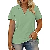 VISLILY Plus-Size-Summer-Tops for Women Collared V Neck Polo Shirts Flowy Tunics Trendy Short Sleeve Blouses 1X-5X