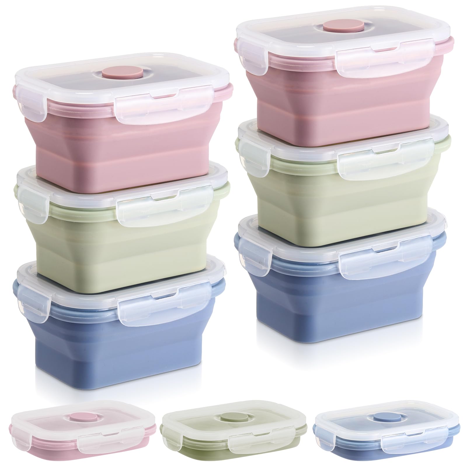 Photo 1 of Mifoci 6 Pcs Silicone Containers for Food Collapsible Food Storage Containers with Airtight Lids Stacking Leftover Foods Storage Lunch Box for Freezer Microwave Dishwasher Safe(Morandi,11.8 oz)