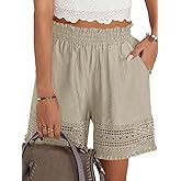Women's Casual Elastic Waist Lounge Shorts Comfy Stretch Lace Trim Summer Beach Linen Ruffle Shorts