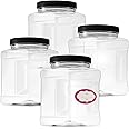 Pack of 4-32 Oz Large Clear Empty Plastic Storage Jars with Lids - Square Food Grade Container with Easy Grip Handles - Multi Purpose Jar BPA Free