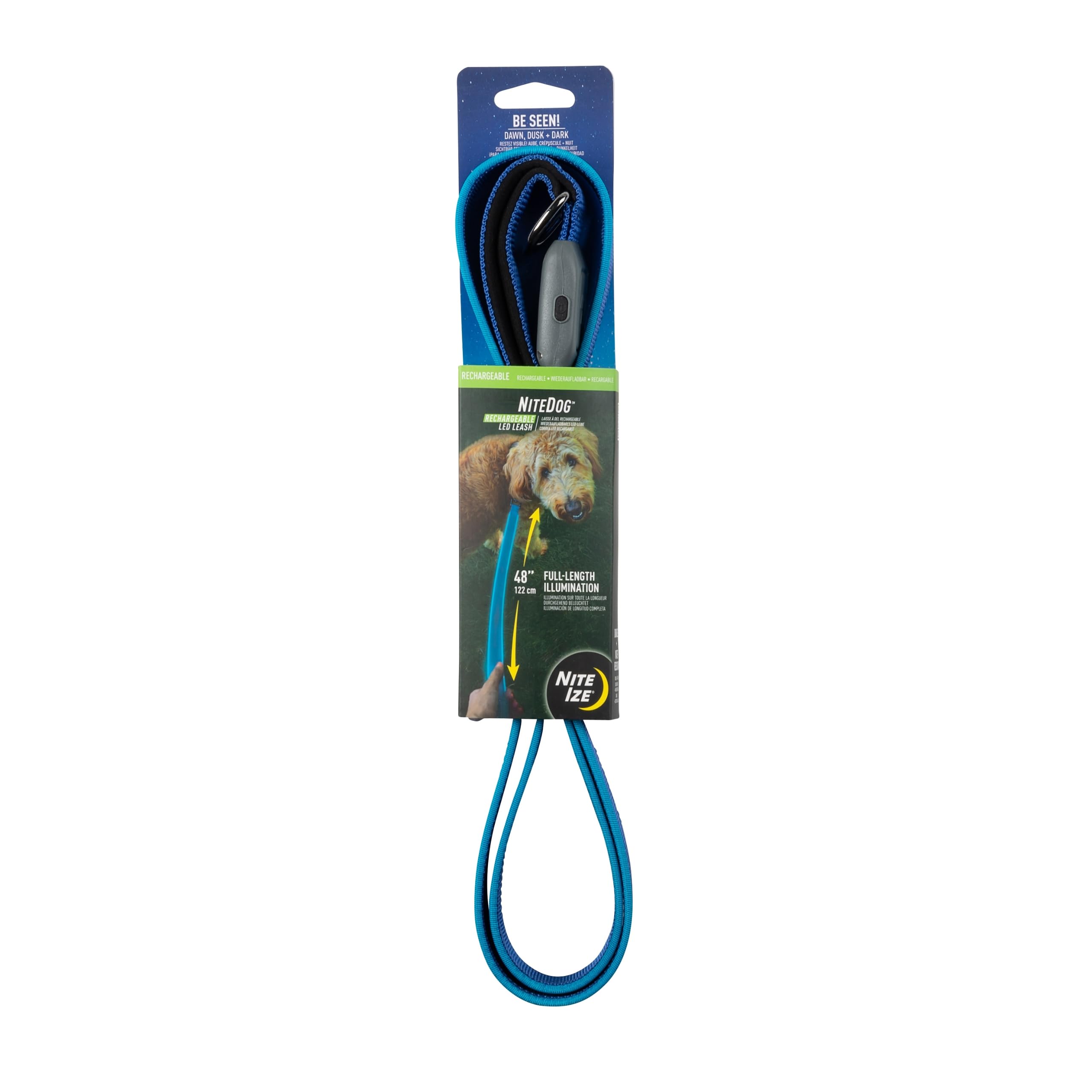 Nite Ize NiteDog Rechargeable LED Leash, USB Rechargeable 5 Foot Light Up Dog Leash w/Padded Handle, Blue