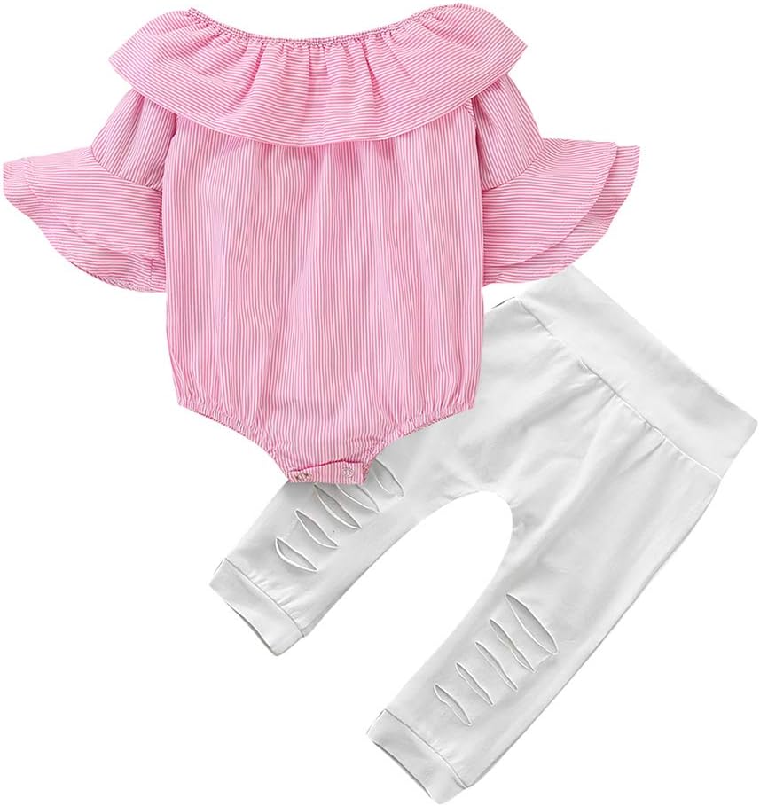 Toddler Baby Girl Clothes Fall Sets, Newborn Ruffle Romper Jumpsuit Tops + Stylish Halen Pants Outfit Set