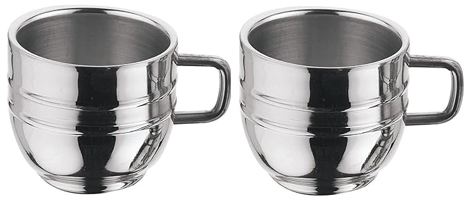 King International Stainless Steel Double Wall Coffee Mug, 150 Ml, Silver, 2 Piece