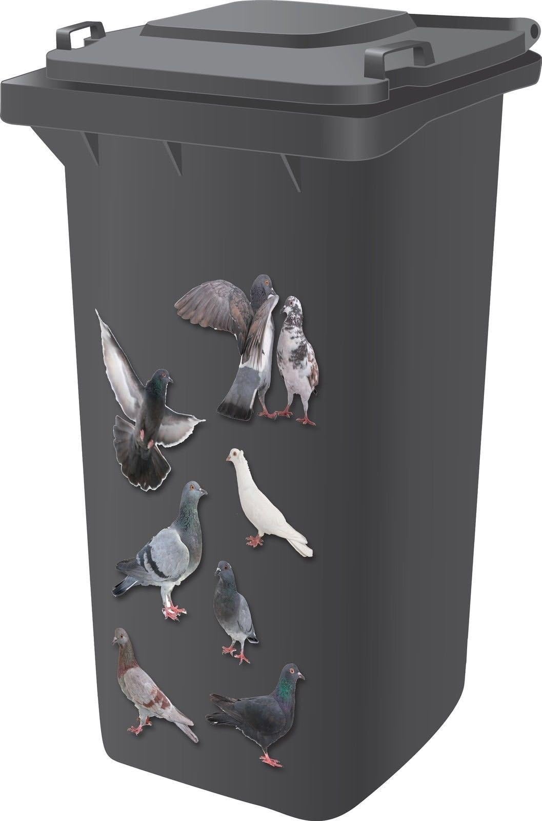 UK1One Designer Wheelie Bin Self Adhesive Stickers For Dustbins Fridge Caravan Household Items [ Pigeon Design ]