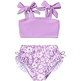 MAMAMI Toddler Swimsuit Girl Color Block Stripe Swimwear Baby Girl Summer Beach Bathing Suits Bikini Set with Ruffled Edges