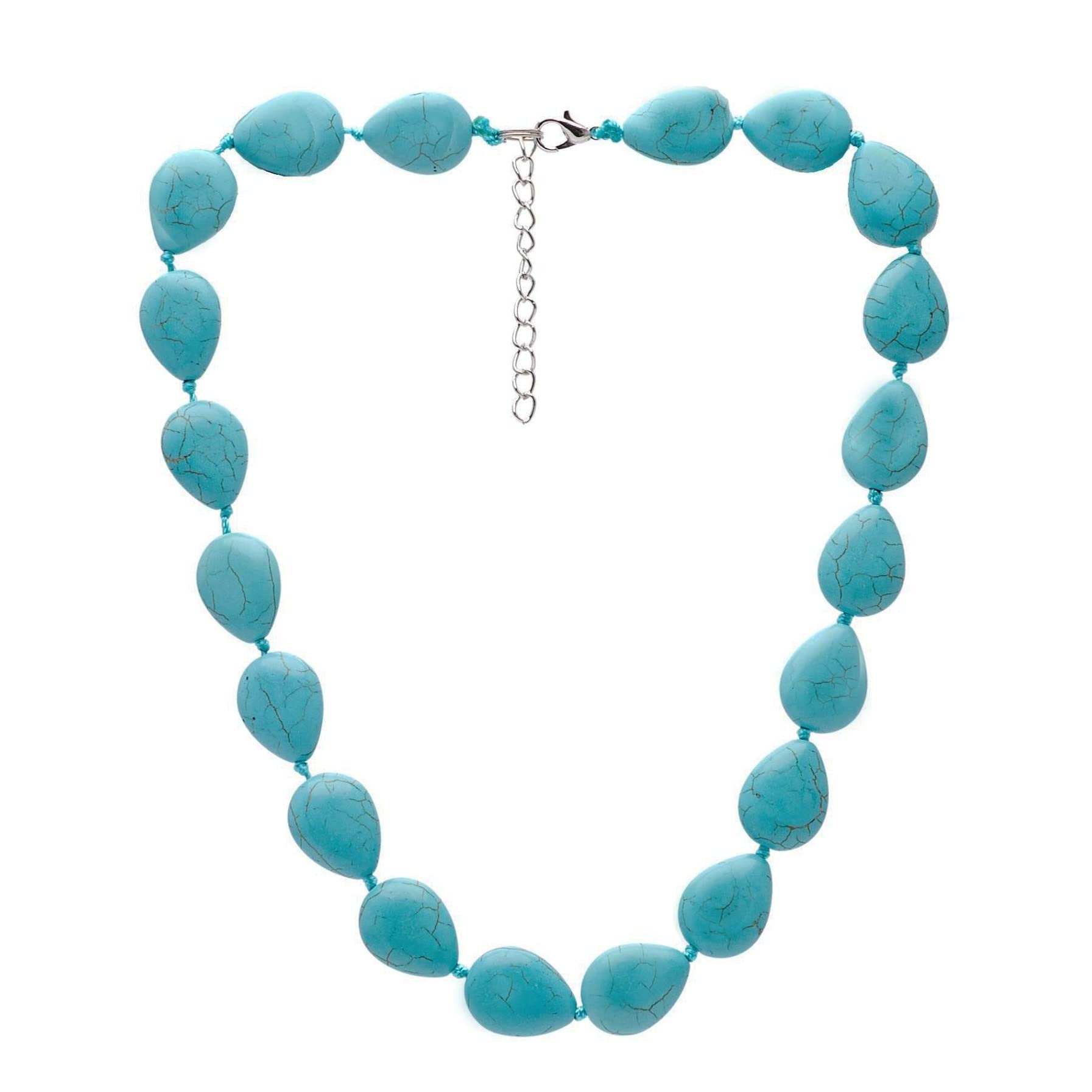 Treasure Bay Women's Blue Turquoise Gemstone Necklace Teardrop Shape Turquoise Beaded Necklace For Women