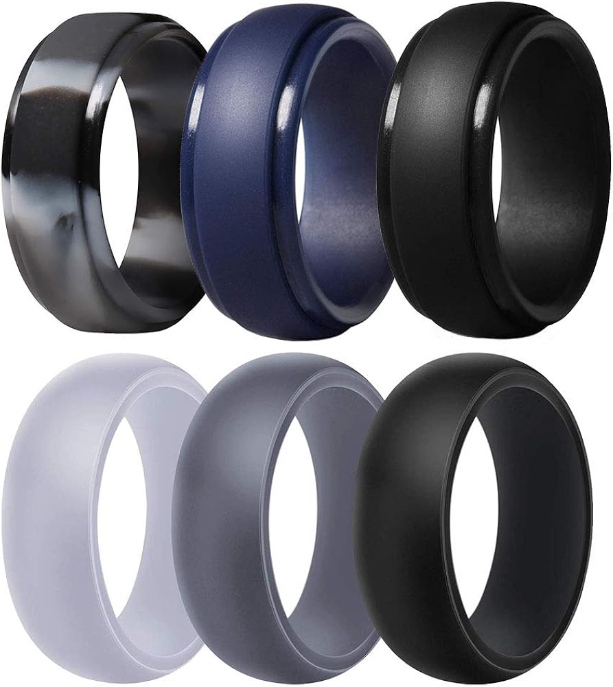 Silicone Wedding Ring for Men, 6 Packs Silicone Rubber Wedding Bands