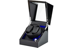 Aokelily Double Watch Winders for Automatic Watches in Wood Shell Piano Finish Watch Winder with Built-in Blue LED Light with Japanese Ultra-Quiet Motor 5 Rotation Modes Suitable as A Gift