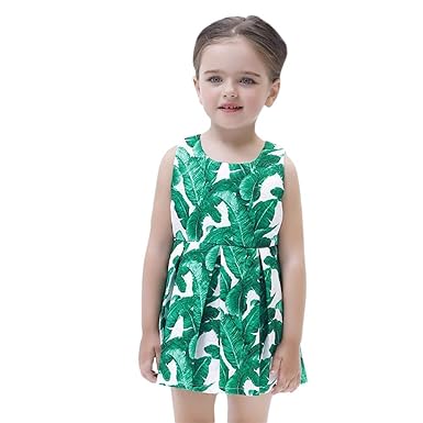JUTOO Kinder Säuglingskind Mädchen Blätter Sleveeless Princess Mini Dress Clothes Outfit