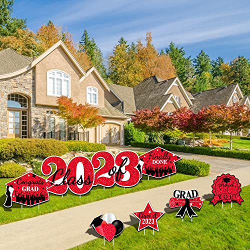 2023 Graduation Yard Sign Stakes Decorations - Congrats Grad Class of 2023 Outdoor Lawn Decor - High School College Grad Graduation Party Decoration Supplies(Red)