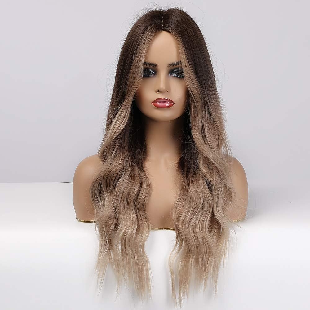 HAIRCUBE Omber Brown Wig Middle Parting Long Curly Women's Wigs 24 Inch Wigs for Women Natural Looking Synthetic Wigs - Image 4