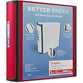 Staples Heavy-Duty 3-Inch D-Ring Binder, Red – 3-Ring Binder with Vinyl Cover, Holds Up to 600 Sheets for School & Office