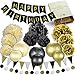 31 Pcs of Black Gold and Cream Birthday and New Years Eve Party Decoration Set Pompom Lanterns Polka Dot Triangle Garland Banner (Black)