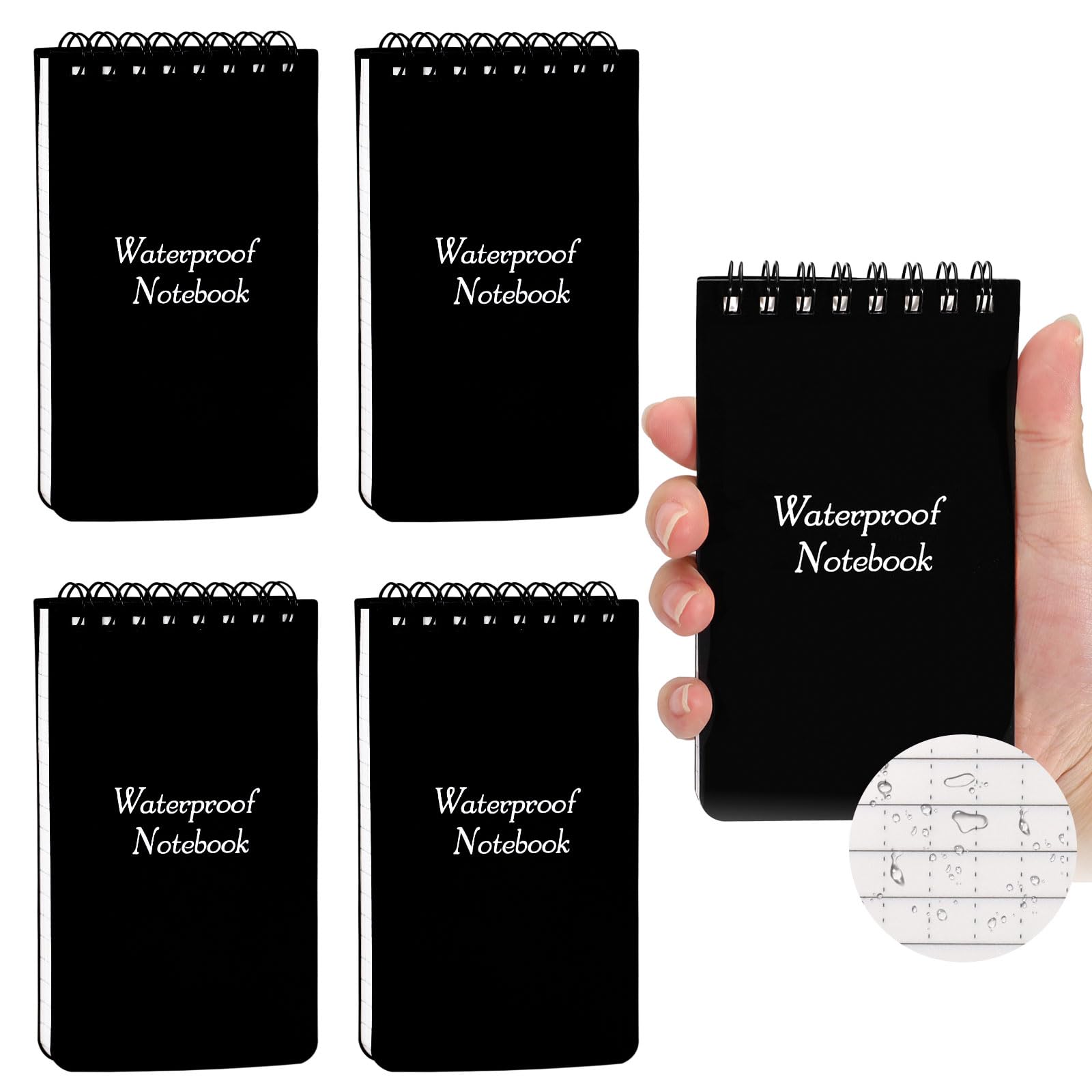 LELE LIFE 5Pack Waterproof Notebook, 3x5 Small Notepad, All Weather Pocket Notebook Stone Paper, Mini Spiral Notebook Weatherproof Police Notepad Little Memo Pads for Outdoor
