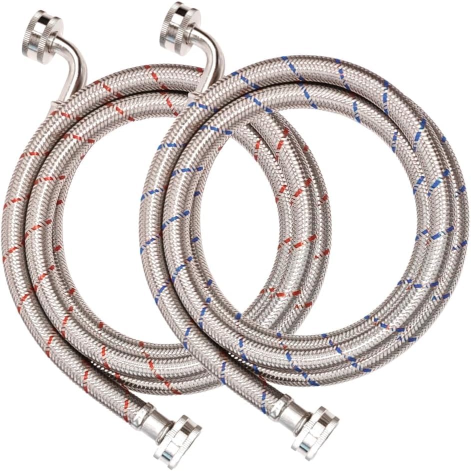 Photo 1 of 20FT Red and Blue Washer Hoses,2 Pack Stainless Steel Washing Machine Hoses with 90 Degree Elbows,Burst Proof Hot & Cold WaterConnection Inlet Washer Supply Lines