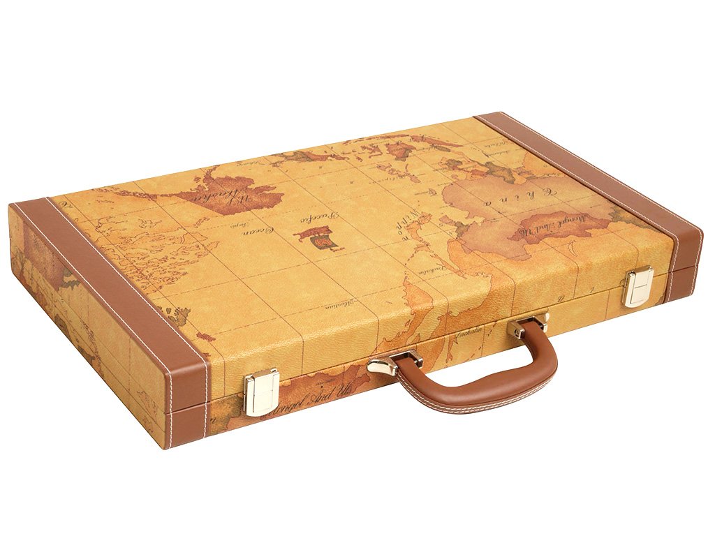 NEW! - 18-inch Luxurious Map Backgammon Set - Brown Board