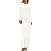 BTFBM Wedding Guest Dresses for Women 2026 Spring Elegant Floral Lace Ruched Long Sleeve Bodycon Cocktail Party Maxi Dress