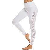 romansong Women's Mesh Leggings Yoga Pants with Pocket, Non See-Through Capri High Waisted Tummy Control 4 Way Stretch