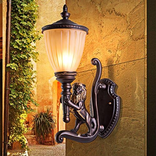 AMOS European-style retro outdoor wall lamp waterproof garden lamp lion style door entrance balcony aisle outdoor wall lamp ( Color : Right-25*57cm )