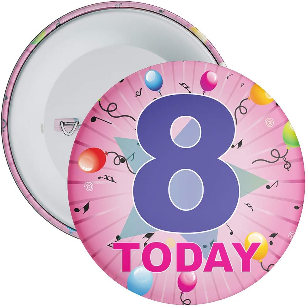 Pink 8th Birthday Badge available in a choice of 2 sizes (75mm)