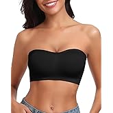 LEYSHE Strapless Bra for Women Bandeau Bras Seamless Wireless Padded Bandeau Top Non-Slip Tube Top