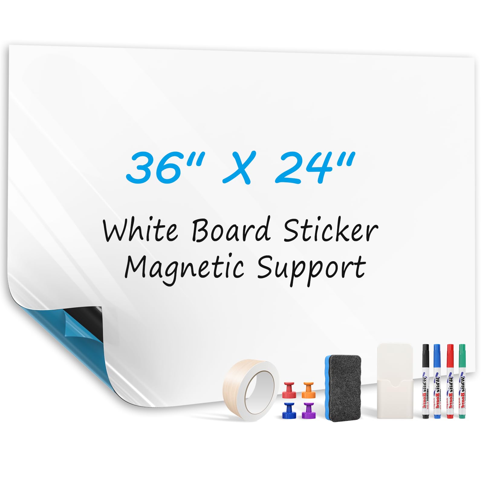 Photo 1 of MaxGear 36" x 24" White Board Sticker on Wall, Magnetic Dry Erase Board, Easy to Write and Clean Magnetic Board for Kids, Office, Home, with Marker, Eraser