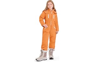 Haloumoning Kids Snow Suit Girls Hooded Waterproof Insulated One Piece Ski Suit 5-14 Years