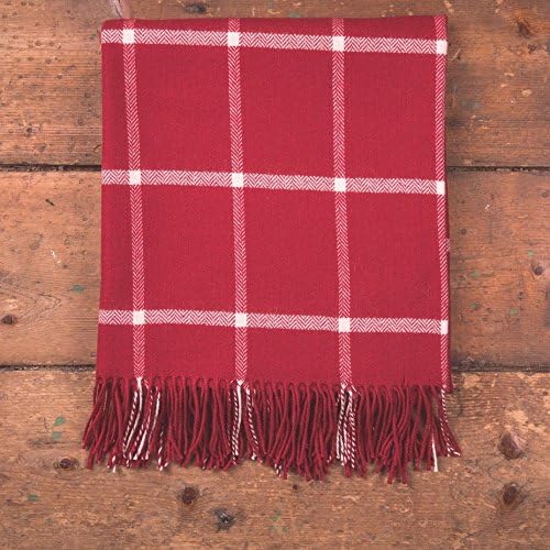 foxford Red Windowpane Check 100% Lambs Wool Throw. 140 x 180cm