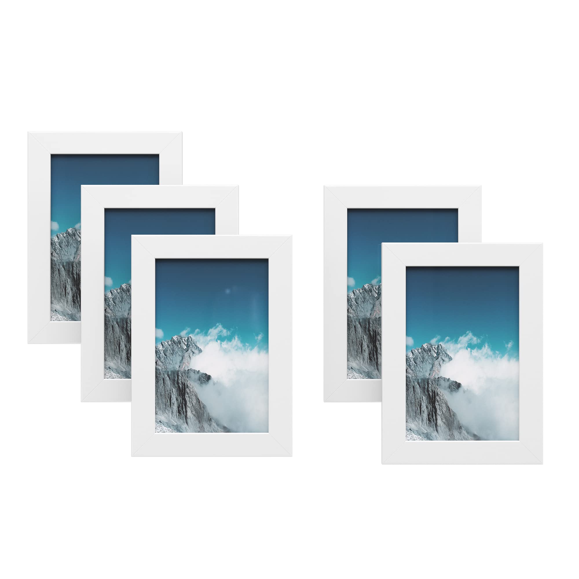 SONGMICS Set of 5 Photo Frames, 4" x 6" (10 x 15 cm), Glass Window, E1 MDF, White RPF35WT