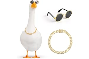 Shyyween Chain Collar and Sunglasses Porch Goose Outfits for Plastic Goose 23"/ 17'' Lawn Geese Statue Sunglasses Collar for Garden Geese Retro Pet Cosplay Party Yard(Gold,Rhinestone)