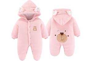 XIFAMNIY Newborn Fleece Footie Jumpsuit Hooded Warm Thicken Winter Outwear Snowsuit for Baby Girls and Boys