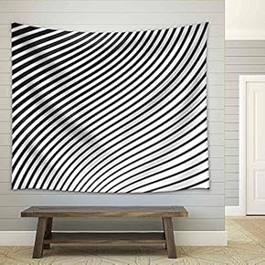 Black and White Mobious Wave Stripe Optical Design Opart - Fabric Wall Tapestry Home Decor - 51x60 inches