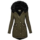 TIMIFIS Coats for Women Winter 2024 Oversized Puffer Jacket Thicken Lined Overcoat Fleece Warm Outerwear with Fur Hood