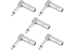 5pcs Right Angle 6.35mm 1/4 inch Ts Mono Plug, 90 Degree Solder Type Audio Cable Adapter Connector for Guitar Speaker Microph