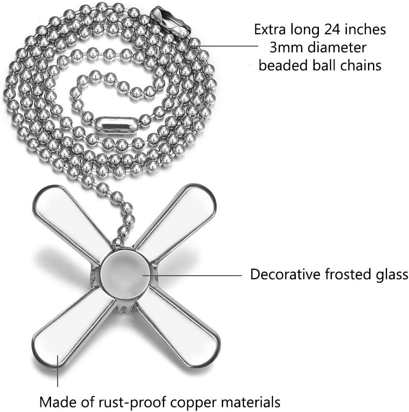 Ceiling Fan Pull Chain, 2pcs 24-inch 3mm Diameter Beaded Ball Extension Chains with Decorative Light Bulb and Fan Cord (Silver): Kitchen & Dining