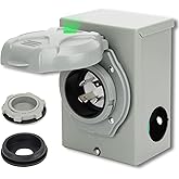 OPL5 30 Amp 4 Prong Generator Power Inlet Box, NEMA L14-30P, 7500W, Weatherproof 4 Prong Outdoor Receptacle with Indicator Ge