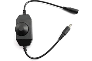 Maxmoral 1pc DC 12V 24V LED Strip Dimmer Switch with DC Female Male Adapter Single Color Mini LED Lamp Lighting Accessories Brightness Adjustable Controller Manual Knob Dimmer Switch Black