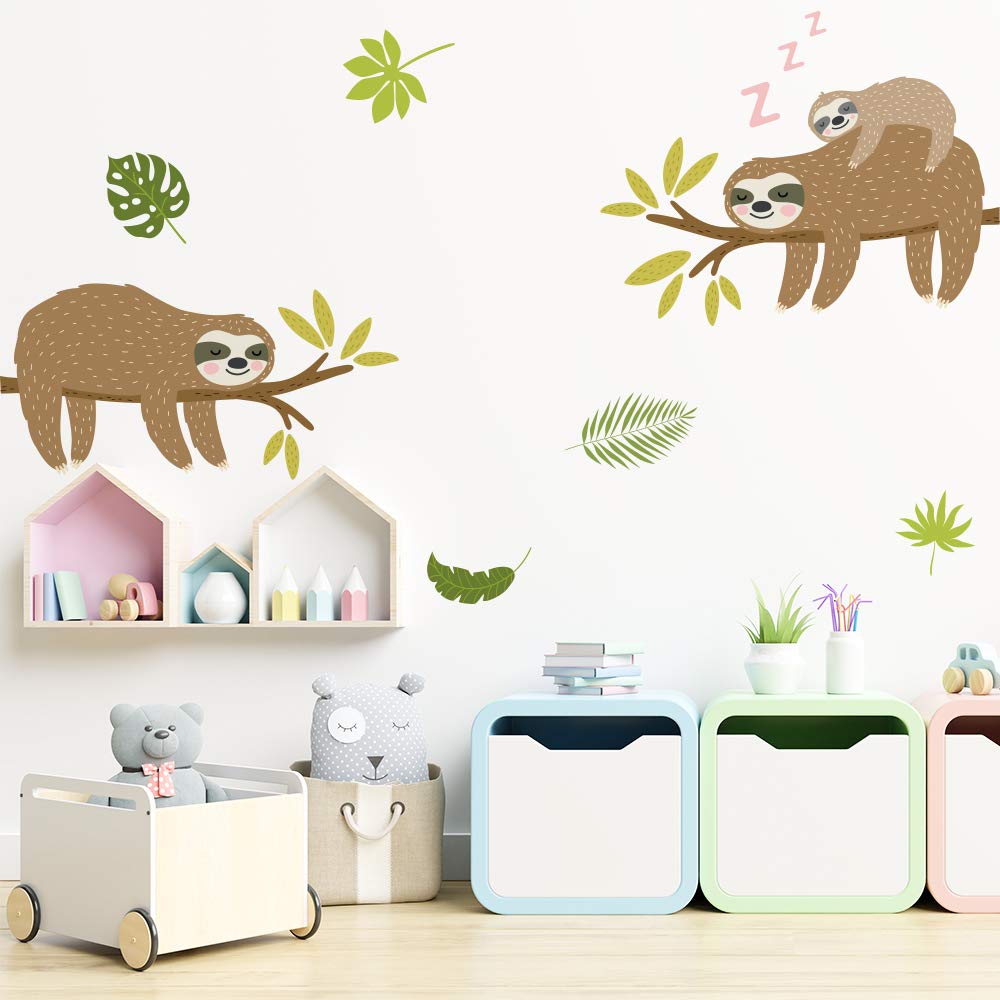 Alwayspon Kids/Girls Room Cute Sloths Wall Sticker, Removable Watercolor Wall Decals, Peel and Stick Wall Art Murals for Home Nursery Decoration Living Room Decor