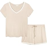 Joyaria Cooling Pajamas Bamboo Viscose Women Short Sleeve V Neck PJ Shorts Set