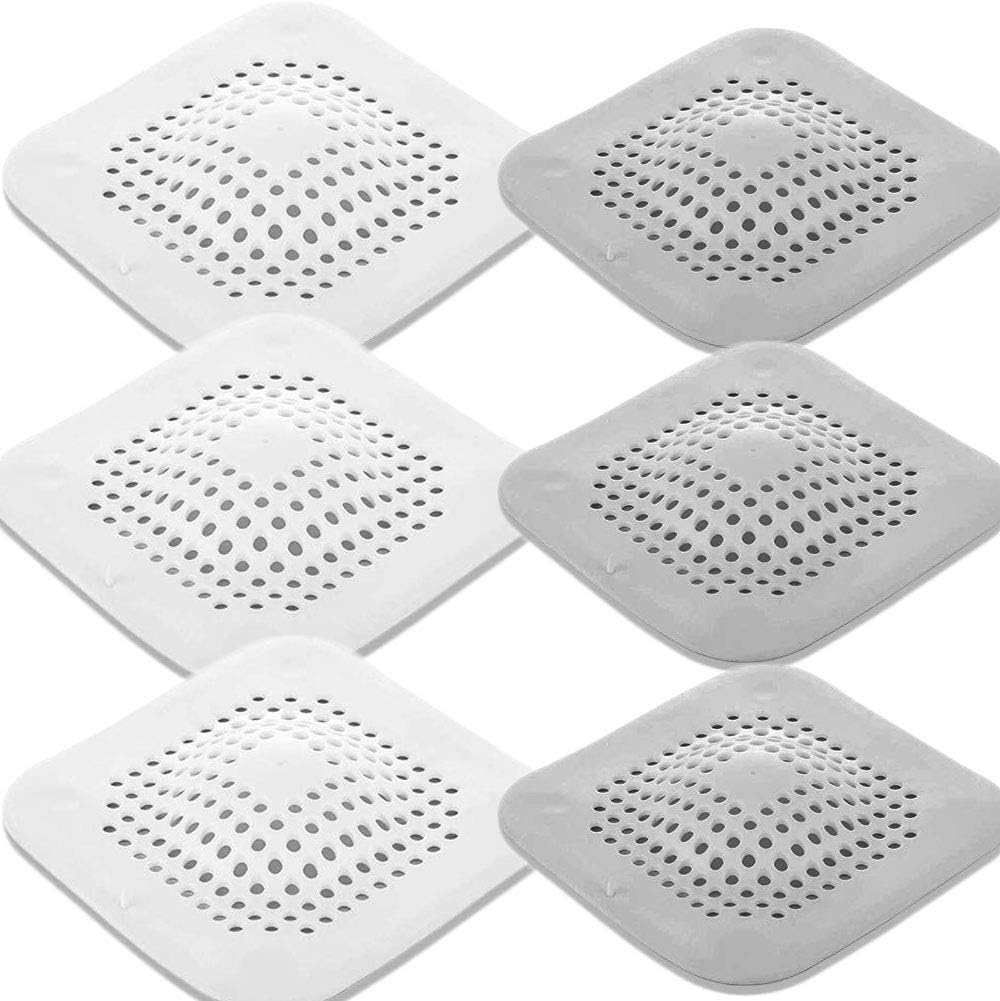Drain Hair Catcher, BAYMERY Water Trap Cover, Sink Drain Hair Stopper, Silicone Sink Stopper for Bathroom Bathtub and Kitchen (6, White+Grey)